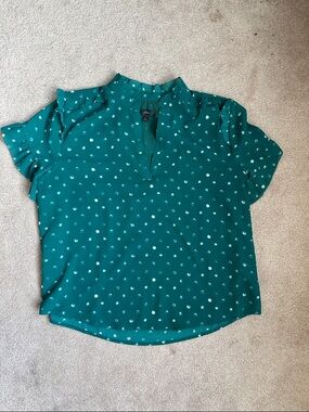 J.crew Polka Dot Notch-Neck Blouse - Teal